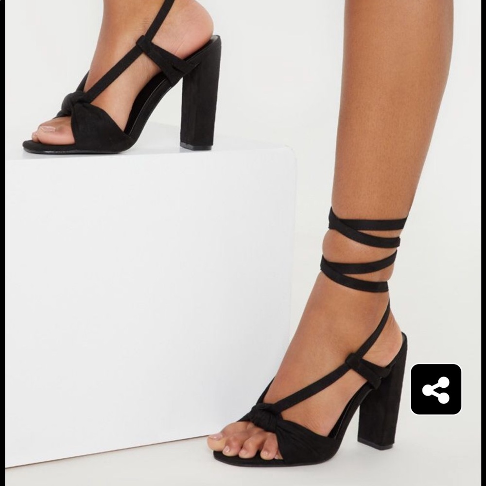 Black Knot Lace Up Block Heel Sandal
